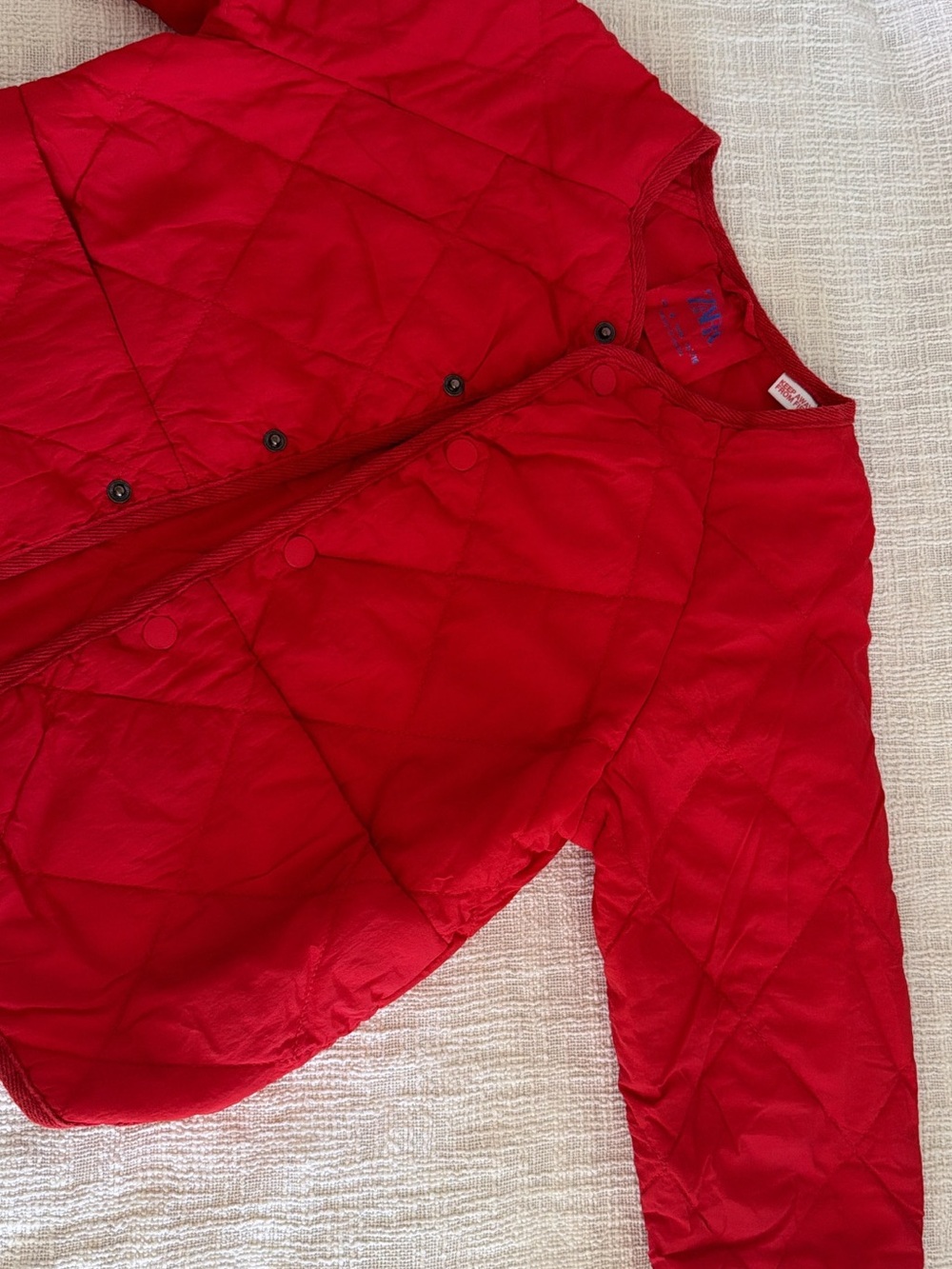 Zara Kids Quilted Red Snap-Front Puffer Jacket